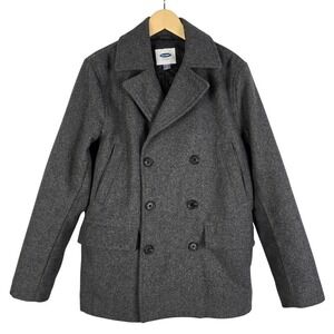Old Navy Men's Grey Wool Blend Pea Coat Double Breasted Quilted Jacket Small